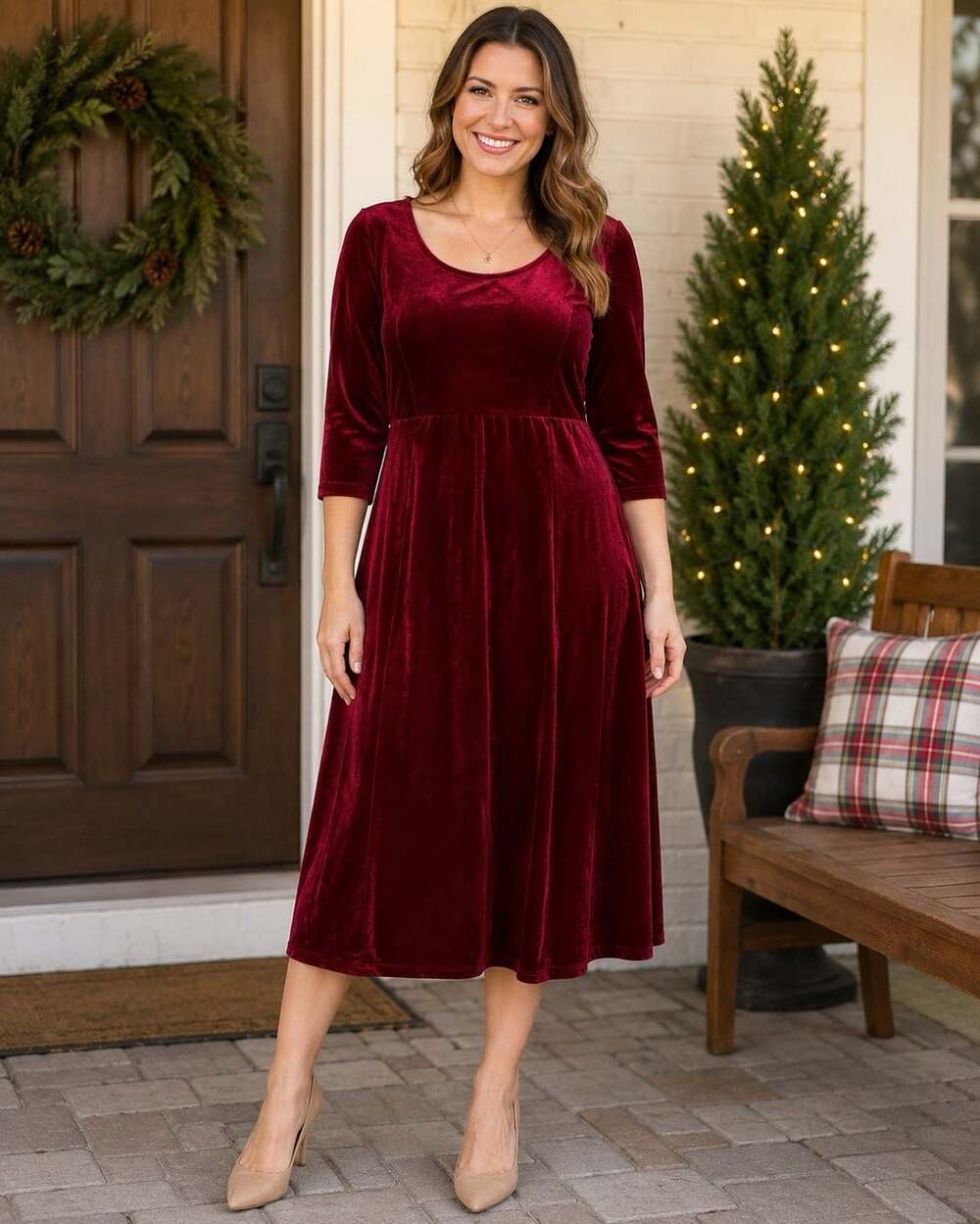 NWT Suzanne Betro Red Velvet Midi Dress Women XL